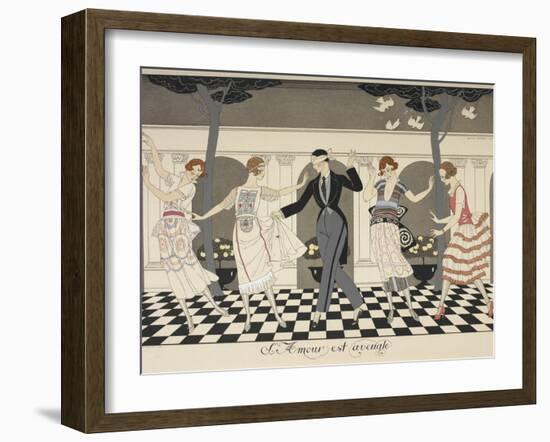 Larmour est aveugle A blindfolded man dancing with four women-Georges Barbier-Framed Giclee Print