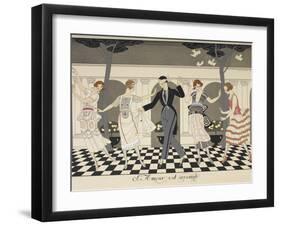 Larmour est aveugle A blindfolded man dancing with four women-Georges Barbier-Framed Giclee Print