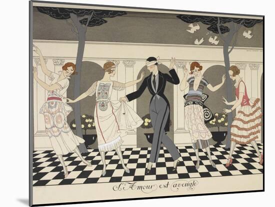 Larmour est aveugle A blindfolded man dancing with four women-Georges Barbier-Mounted Giclee Print