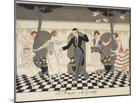 Larmour est aveugle A blindfolded man dancing with four women-Georges Barbier-Mounted Giclee Print