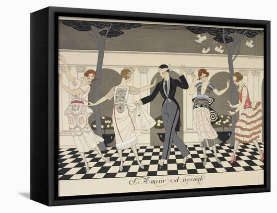 Larmour est aveugle A blindfolded man dancing with four women-Georges Barbier-Framed Stretched Canvas