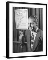 Larry Taylor Singing on Cbs Radio During a Commercial to Advertise Sen-Sen-Martha Holmes-Framed Premium Photographic Print