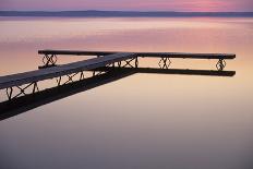 USA Michigan - Dock and lake at dawn, June-Larry West-Stretched Canvas