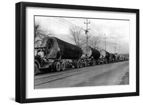 Larson Logging Co with 13 Truck Caravan - Bellingham, WA-Lantern Press-Framed Art Print