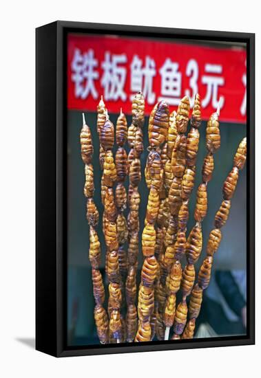 Larvae on Skewers for Sale at Dong Hua Men Night Market, Beijing, China, Asia-Gavin Hellier-Framed Stretched Canvas