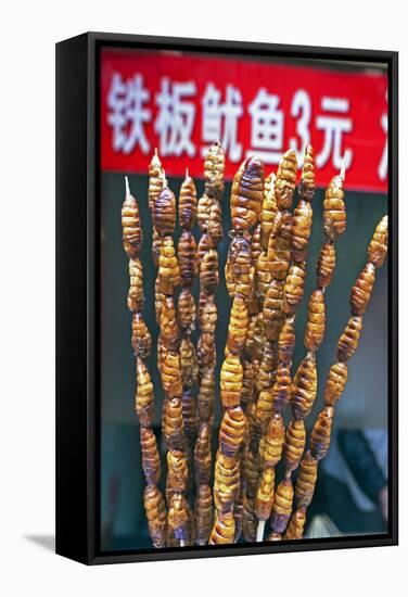 Larvae on Skewers for Sale at Dong Hua Men Night Market, Beijing, China, Asia-Gavin Hellier-Framed Stretched Canvas