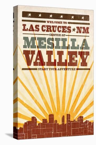 Las Cruces, New Mexico - Skyline and Sunburst Screenprint Style-Lantern Press-Stretched Canvas