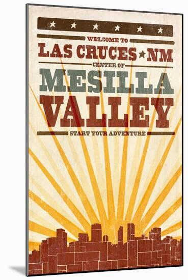 Las Cruces, New Mexico - Skyline and Sunburst Screenprint Style-Lantern Press-Mounted Art Print