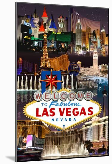 Las Vegas Casinos And Hotels Montage-null-Mounted Poster