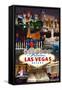 Las Vegas Casinos and Hotels Montage-Lantern Press-Framed Stretched Canvas