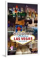 Las Vegas Casinos and Hotels Montage-Lantern Press-Framed Art Print