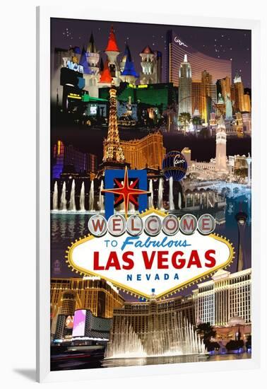 Las Vegas Casinos and Hotels Montage-Lantern Press-Framed Art Print