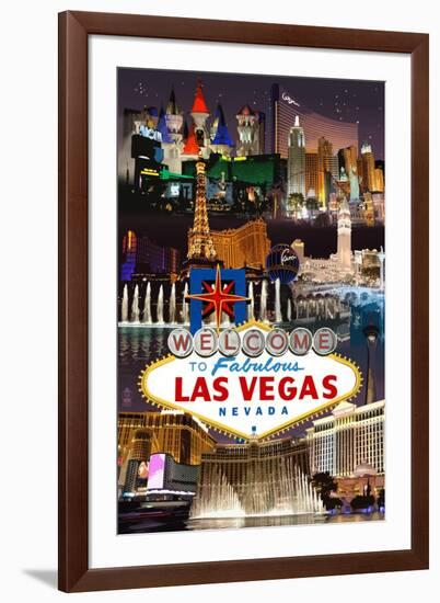 Las Vegas Casinos and Hotels Montage-Lantern Press-Framed Art Print