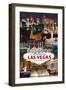 Las Vegas Casinos and Hotels Montage-Lantern Press-Framed Premium Giclee Print