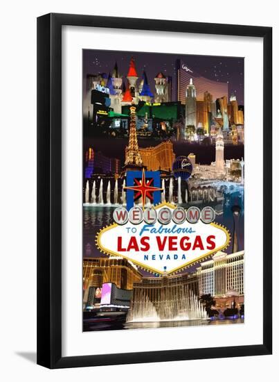 Las Vegas Casinos and Hotels Montage-Lantern Press-Framed Art Print