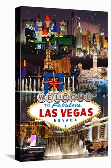 Las Vegas Casinos and Hotels Montage-Lantern Press-Stretched Canvas