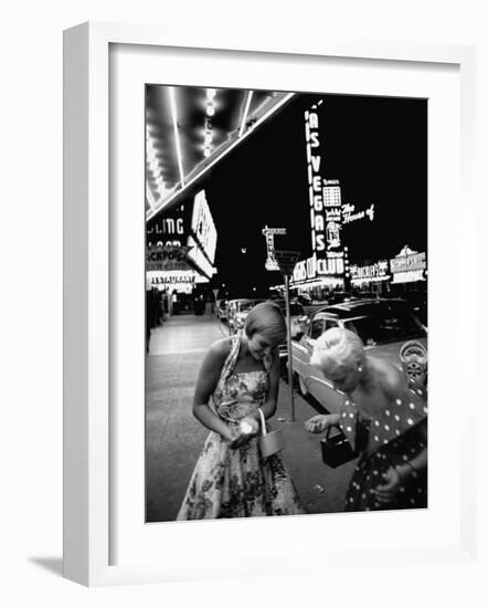 Las Vegas Chorus Girl, Kim Smith, and Her Roommate after Leaving a Casino-Loomis Dean-Framed Premium Photographic Print