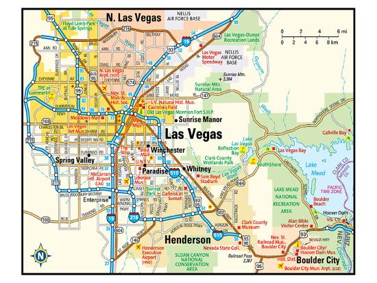 Map Of Cities Around Las Vegas Las Vegas Nevada Area Map' Posters | Allposters.com