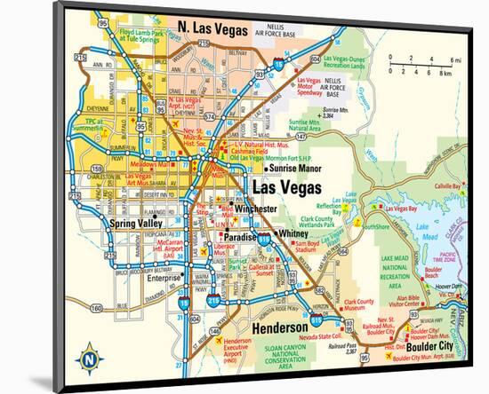 Las Vegas Nevada Area Map-null-Mounted Art Print