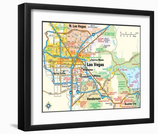 Las Vegas Nevada Area Map-null-Framed Art Print