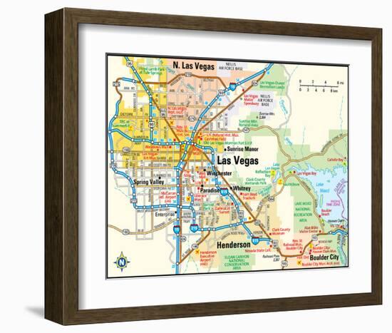 Las Vegas Nevada Area Map-null-Framed Art Print