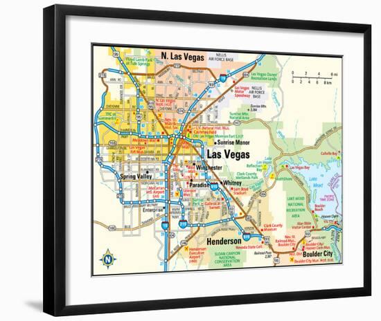 Las Vegas Nevada Area Map-null-Framed Art Print