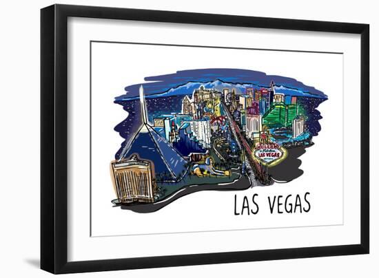 Las Vegas, Nevada - Cityscape - Line Drawing-Lantern Press-Framed Art Print