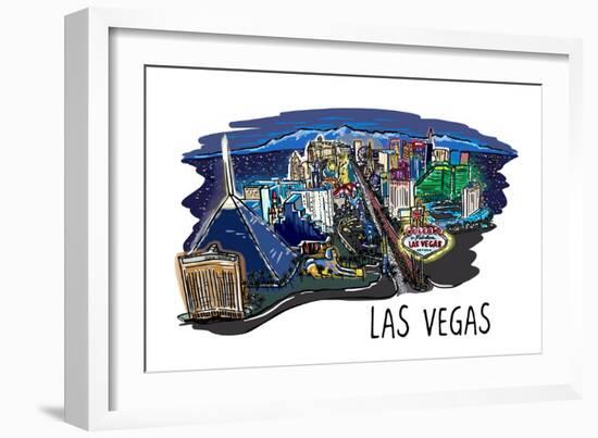 Las Vegas, Nevada - Cityscape - Line Drawing-Lantern Press-Framed Art Print