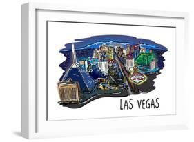 Las Vegas, Nevada - Cityscape - Line Drawing-Lantern Press-Framed Art Print