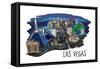 Las Vegas, Nevada - Cityscape - Line Drawing-Lantern Press-Framed Stretched Canvas