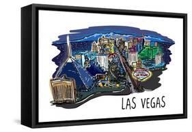 Las Vegas, Nevada - Cityscape - Line Drawing-Lantern Press-Framed Stretched Canvas