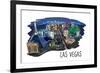 Las Vegas, Nevada - Cityscape - Line Drawing-Lantern Press-Framed Premium Giclee Print