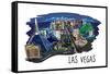 Las Vegas, Nevada - Cityscape - Line Drawing-Lantern Press-Framed Stretched Canvas