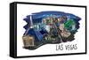 Las Vegas, Nevada - Cityscape - Line Drawing-Lantern Press-Framed Stretched Canvas