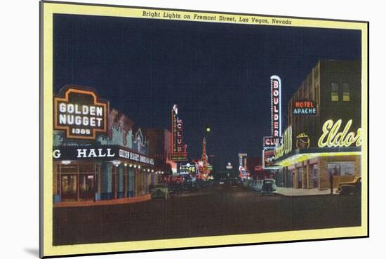 Las Vegas, Nevada - Fremont Street Scene at Night-Lantern Press-Mounted Art Print
