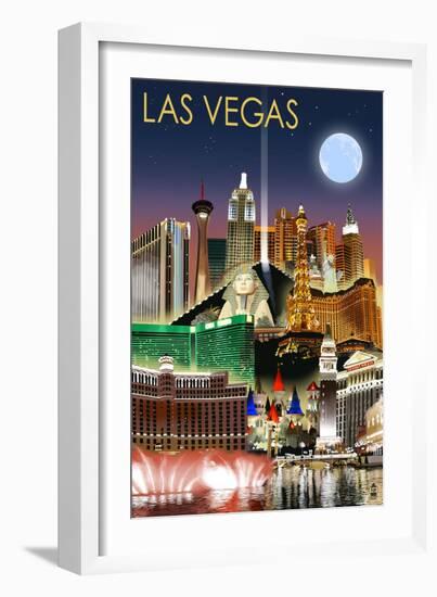 Las Vegas, Nevada - Las Vegas at Night-Lantern Press-Framed Art Print