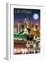 Las Vegas, Nevada - Las Vegas at Night-Lantern Press-Framed Art Print