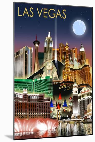 Las Vegas, Nevada - Las Vegas at Night-Lantern Press-Mounted Art Print