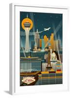 Las Vegas, Nevada - Retro Skyline (no text)-Lantern Press-Framed Art Print