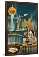 Las Vegas, Nevada - Retro Skyline (no text)-Lantern Press-Framed Art Print