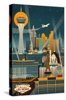 Las Vegas, Nevada - Retro Skyline (no text)-Lantern Press-Stretched Canvas