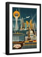 Las Vegas, Nevada - Retro Skyline (no text)-Lantern Press-Framed Art Print