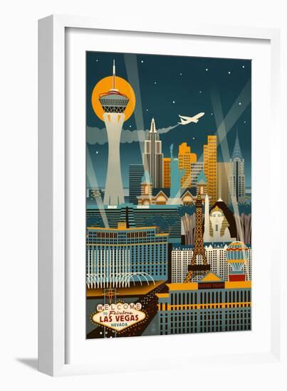 Las Vegas, Nevada - Retro Skyline (no text)-Lantern Press-Framed Art Print