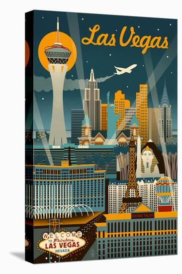 Las Vegas, Nevada - Retro Skyline-Lantern Press-Stretched Canvas