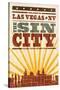 Las Vegas, Nevada - Skyline and Sunburst Screenprint Style-Lantern Press-Stretched Canvas