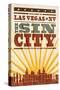 Las Vegas, Nevada - Skyline and Sunburst Screenprint Style-Lantern Press-Stretched Canvas