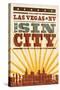 Las Vegas, Nevada - Skyline and Sunburst Screenprint Style-Lantern Press-Stretched Canvas