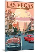 Las Vegas Old Strip Scene-Lantern Press-Mounted Art Print