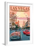 Las Vegas Old Strip Scene-Lantern Press-Framed Art Print