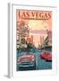 Las Vegas Old Strip Scene-Lantern Press-Framed Art Print